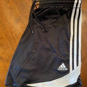 Adidas Black and White Athletic Shorts with Signature Stripes
